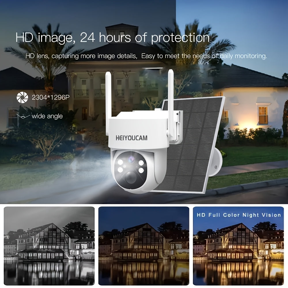 3MP Solar WiFi Security Camera with Human Tracking, Color Night Vision, Two-Way Talk, Siren and Spotlights for Outdoor Monitoring, Standard or 4-Piece Options