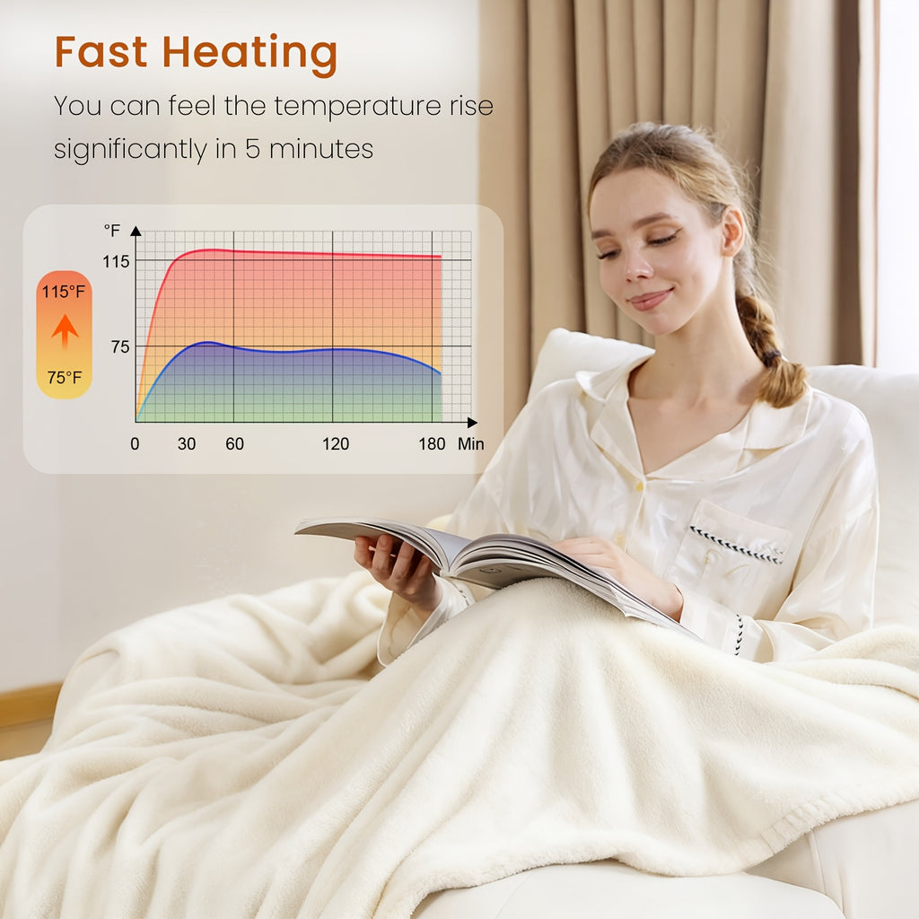 Button-Control Heated Blanket with Double-Sided Flannel, Listed 4 Heat Levels and 4-Hour Auto-Off, Electric Throw and Larger Size Options for Indoor Comfort