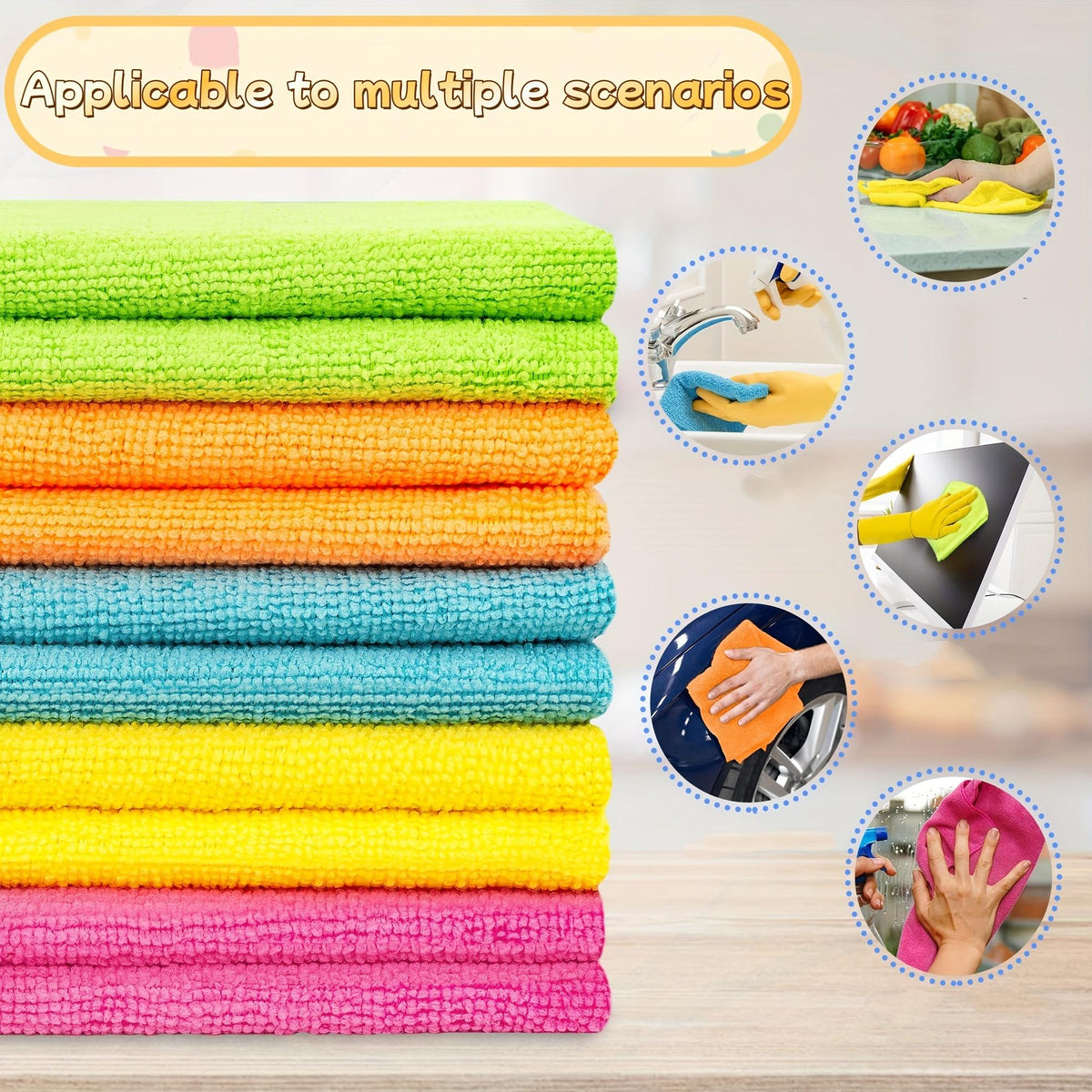 Multipurpose Cleaning Towels 40-Pack, Washable Reusable Cloths in Random Mixed Colors for Kitchen Cleanup, Garden Tasks and Commercial Cleaning Supplies