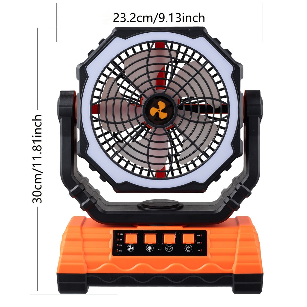 20000mAh Camping Fan with 4 LED Lanterns, Dual Motor Battery Powered Fan, 4-Speed Desk Fan with Hook, Remote Control Portable Outdoor Fan for Tent, Power Outage, Construction Site