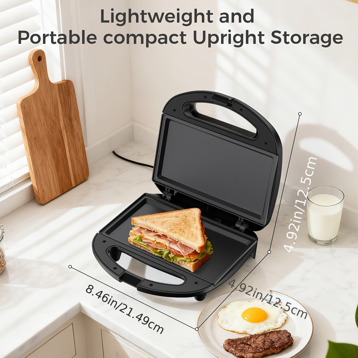 Flat Plate Sandwich Maker, 750W 2-Slice Grilled Cheese Toaster with Nonstick Cooking Surfaces, Indicator Lights and Cool-Touch Handle for Home Kitchens