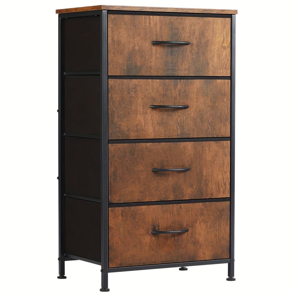 Four-Drawer Fabric Dresser Organizer with Listed Steel Frame and Wood Top, Home and Closet Storage Chest in Neutral, Green, Blue, Pink and Flower Style Options