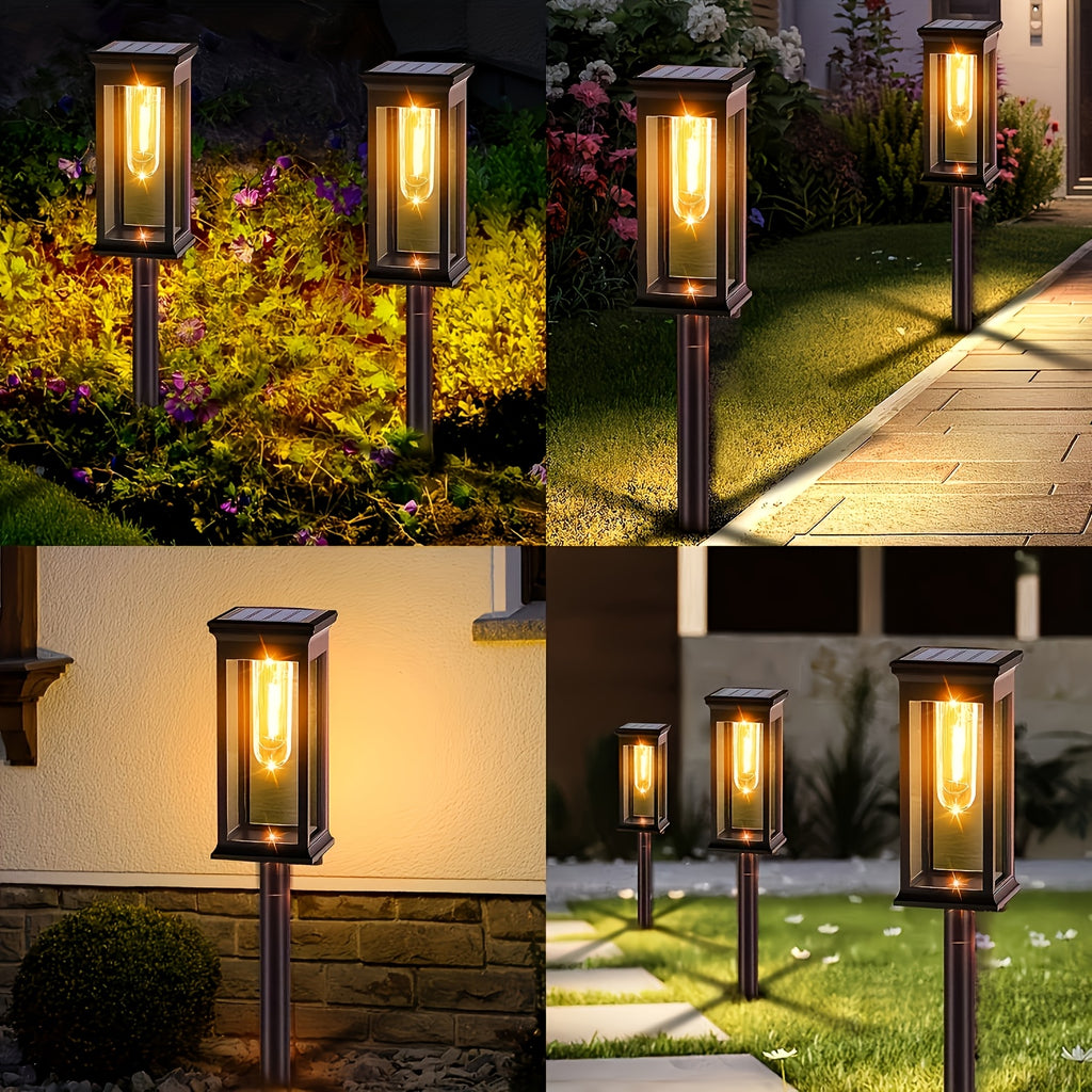 Solar Garden Lamps with Listed Warm White Light, Four-Piece Box, Six-Piece Box or Six-Set Option Labels for Courtyard, Terrace and Walkway Landscape Decoration