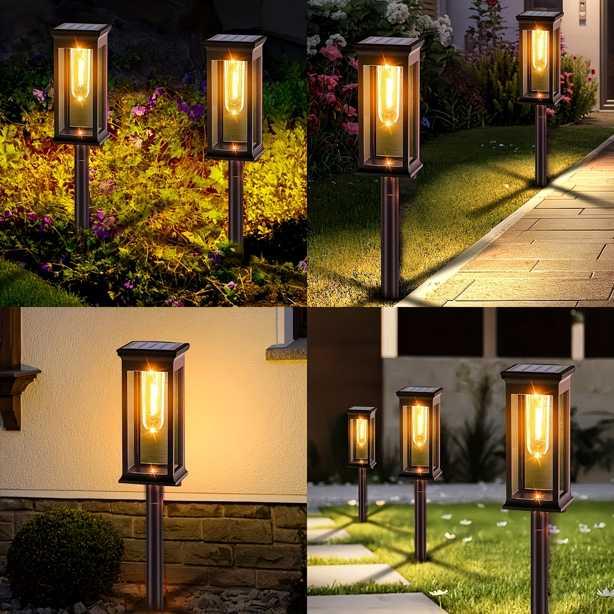 Solar Garden Lamps with Listed Warm White Light, Four-Piece Box, Six-Piece Box or Six-Set Option Labels for Courtyard, Terrace and Walkway Landscape Decoration