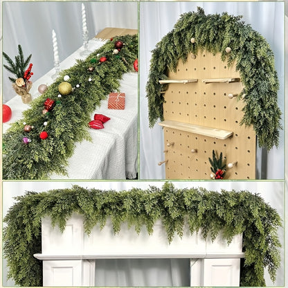 Norfolk Pine Garland by HMASYO, 6 FT Green Artificial Christmas Greenery with Listed 105 Branches and Real Touch Styling for Mantel and Table Displays