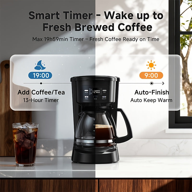 5-Cup Programmable Coffee Maker in White, Digital Drip Brewer with Auto Brew, Brew Pause, Washable Basket Filter and Keep-Hot Plate for Home Kitchens