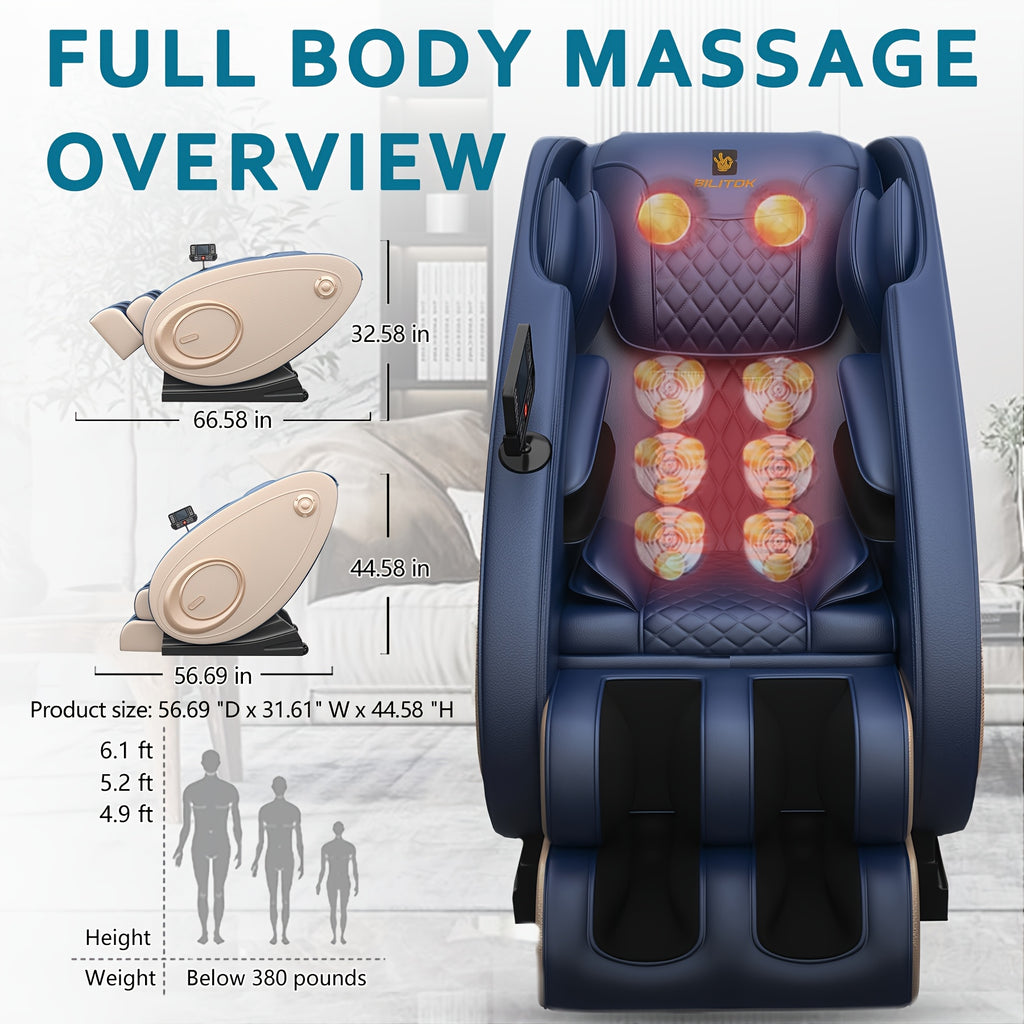 Zero Gravity Massage Chair Recliner with Heat, Full Body Massage with Foot Roller, Built-In Speaker and Touch Screen for Home Relaxation