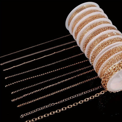 Assorted Jewelry Making Chains in 10 Styles, Stainless Steel Chain Supplies in Golden or Silvery Colors for DIY Necklaces, Bracelets and Handmade Accessories