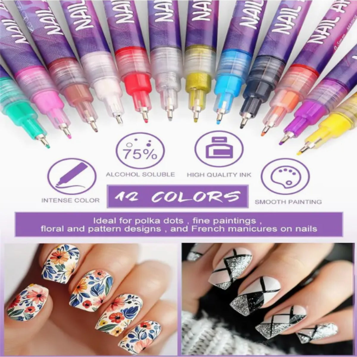 24-Color Nail Painting Pen Set with Quick-Drying Formula and ABS Plastic Barrels, Detail Drawing Tools for Adult DIY Doodle Manicures at Home or Salon