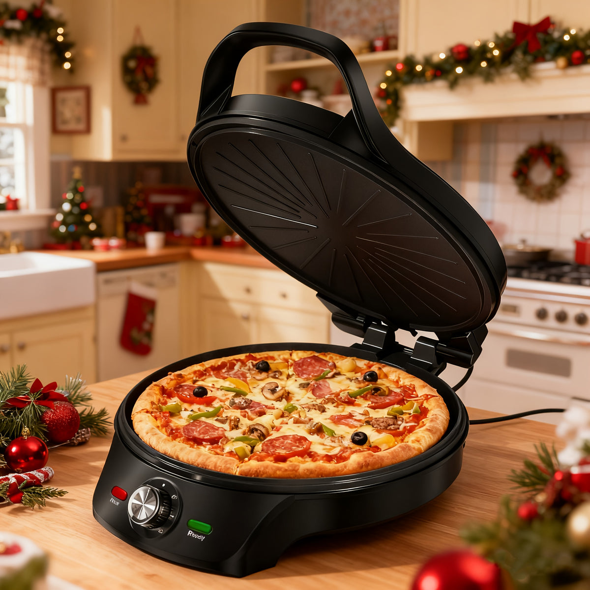 Electric Pizza Maker and Grill with 12-Inch Black or 8.5-Inch Red and Yellow Options for Home Quesadillas, Sandwiches and Vegetable Meal Preparation