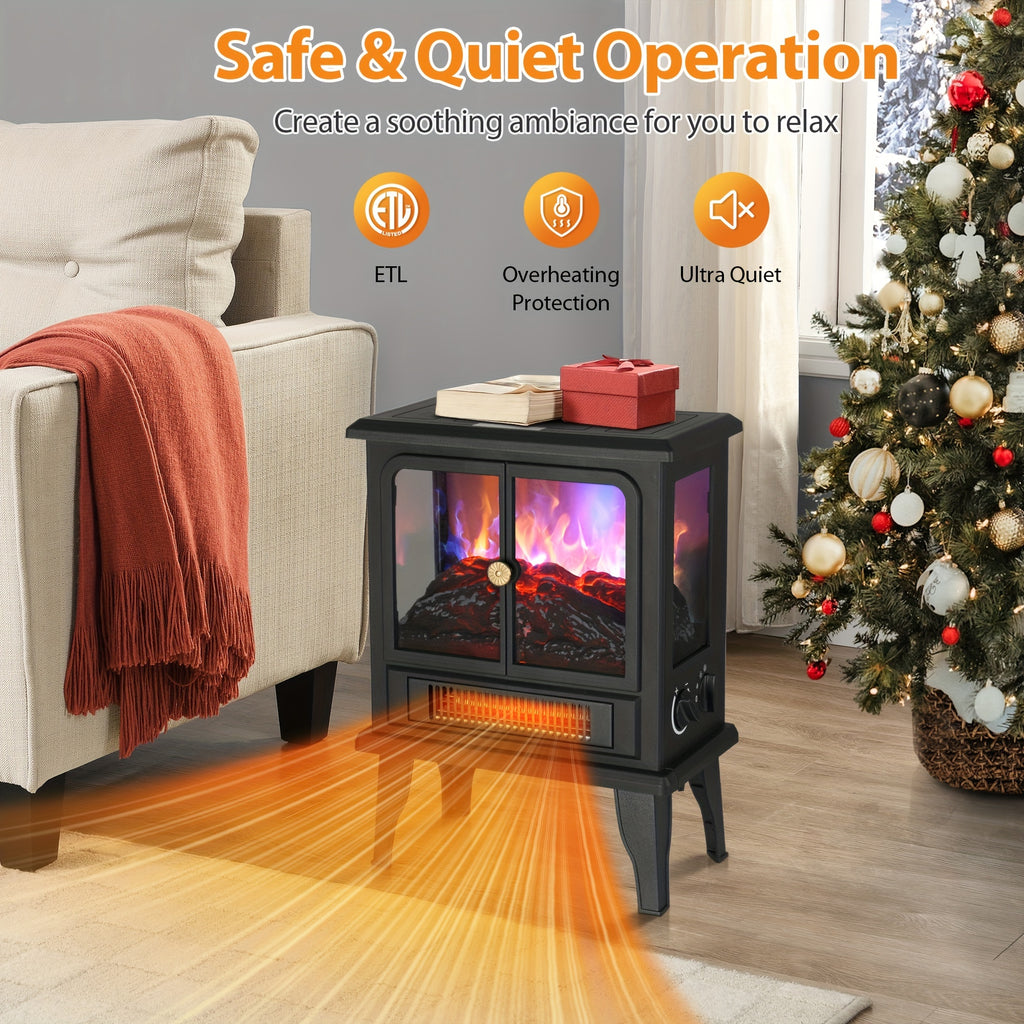 Freestanding Electric Fireplace Heater, 1500W Infrared Space Heater with 3D Flame Effect and Listed Overheat Protection for Indoor Office Warmth