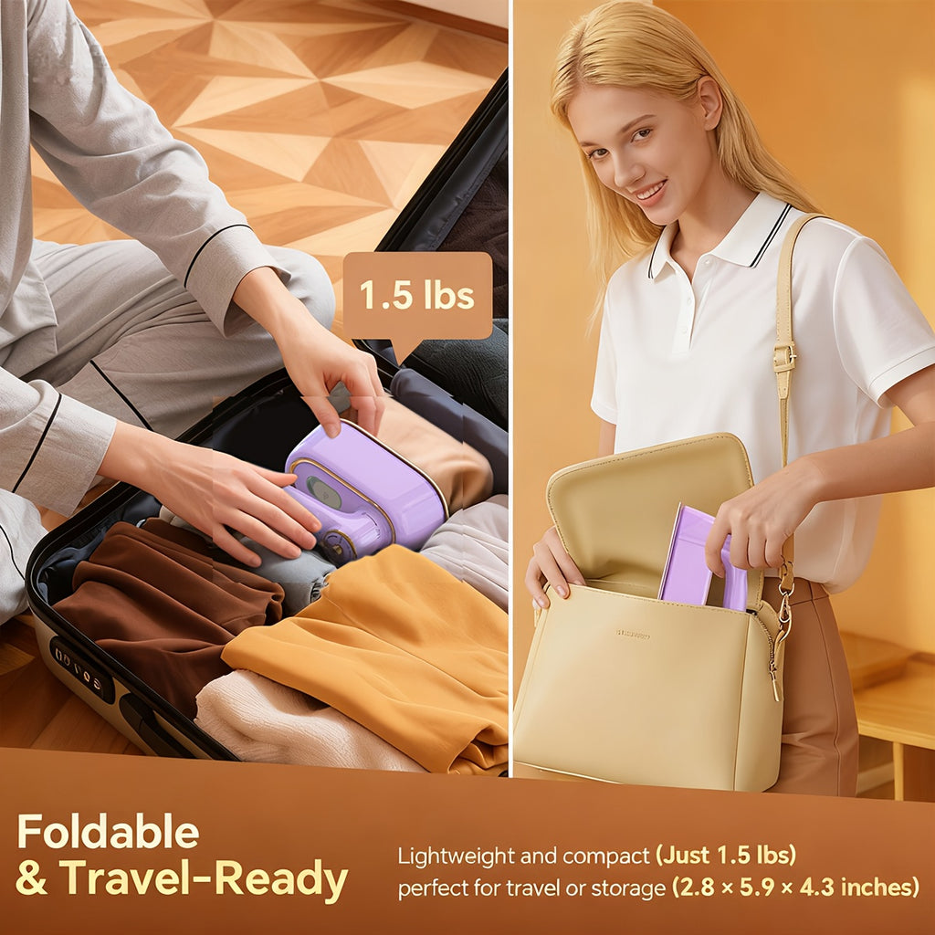 Mini Travel Steam Iron with Foldable 180-Degree Handle, Portable Handheld Garment Steamer for Compatible Clothing, Dry Ironing and Everyday Wrinkle Care