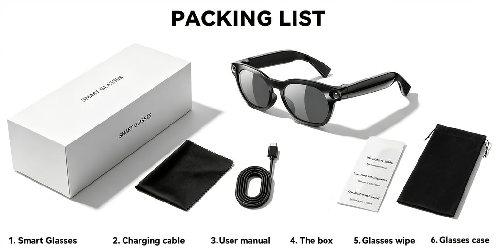 AI Camera Glasses in Black with Photochromic Lens Option, Listed 8MP Camera, 320mAh Battery, Touch-Control Audio, Calls and Translation for Travel and Work