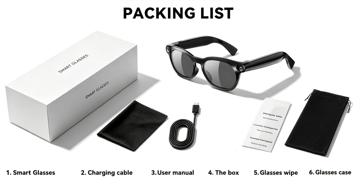 AI Camera Glasses in Black with Photochromic Lens Option, Listed 8MP Camera, 320mAh Battery, Touch-Control Audio, Calls and Translation for Travel and Work