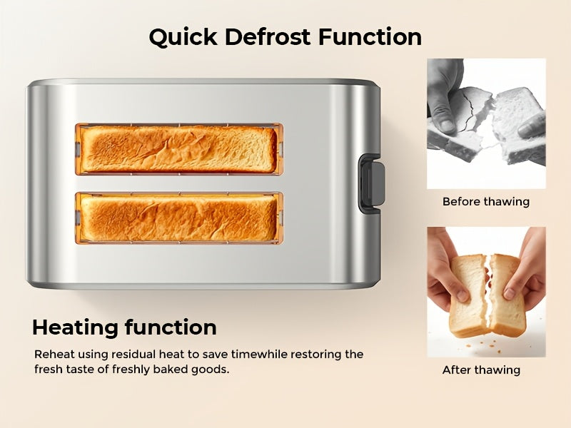 Stainless Steel Smart Toaster by Syvio with Listed Touchscreen Controls, Five Bread Types, Six Browning Levels, Wide Slots and Removable Tray for Breakfast