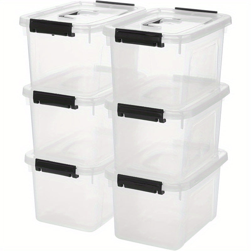 Clear Latching Storage Boxes with Lids, Six-Pack of Listed 6-Quart Stackable Plastic Containers for Bedroom Supplies, Living Room and Household Organization