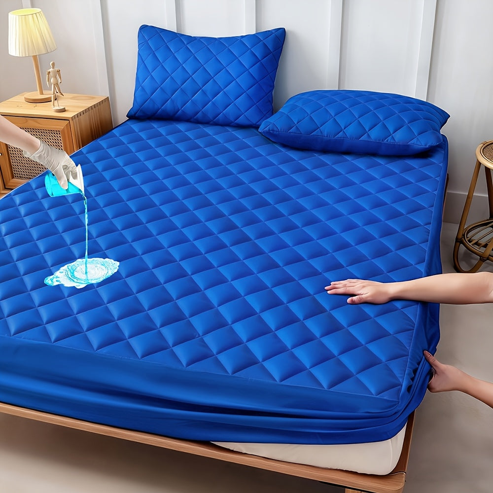 Fitted Mattress Protector with Listed 9–15 Inch Pocket Range, Single Solid-Color Bed Cover in Twin, Full, Queen and King Sizes with Nine Color Labels