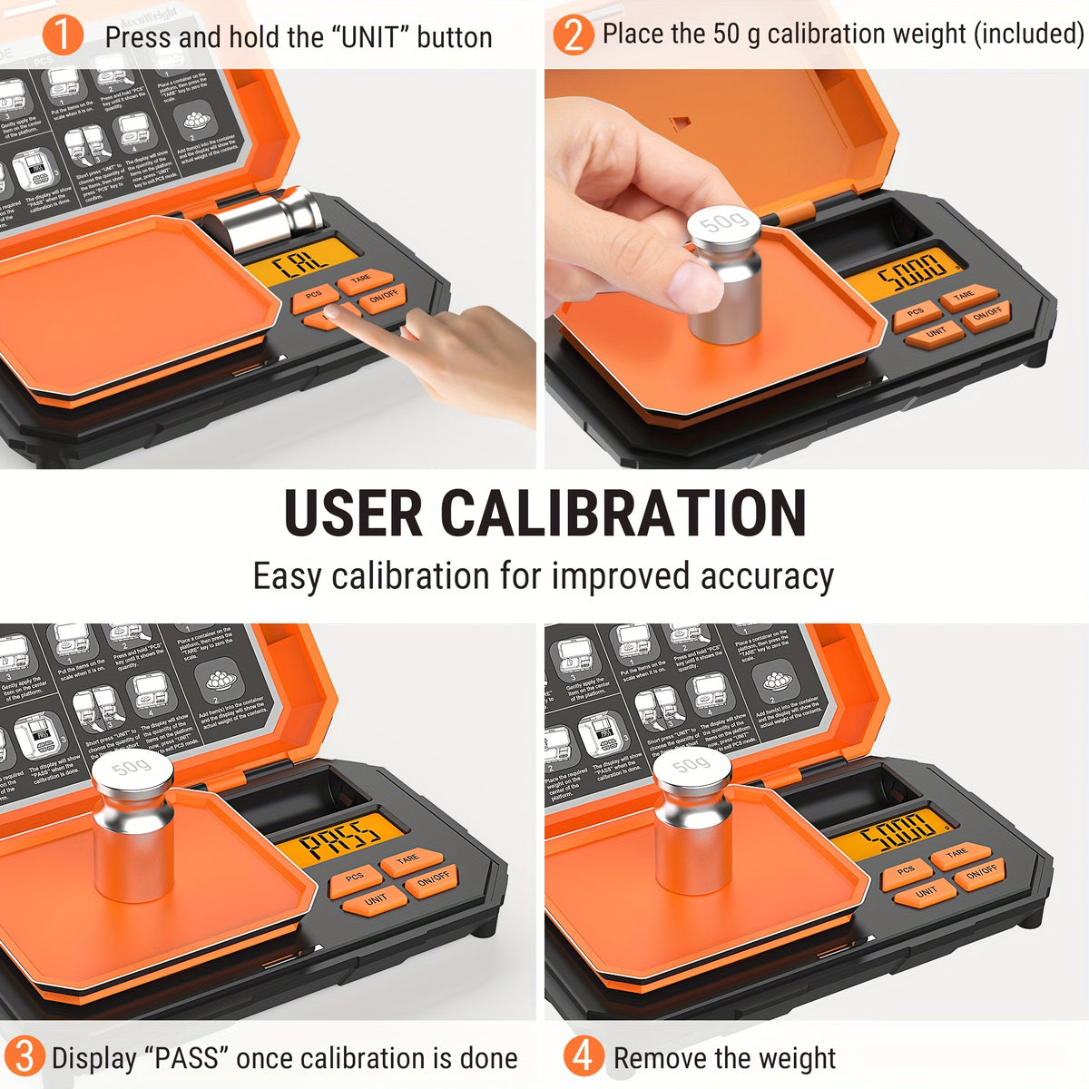 Digital Pocket Scale Accuweight IC257BB with 6 Units, Backlit LCD, Tare and Counting Functions, 50g Calibration Weight for Coffee, Jewelry and Small Items