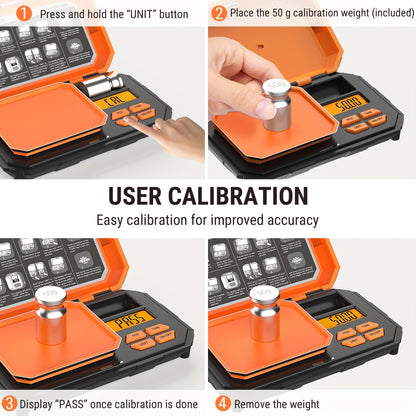 Digital Pocket Scale Accuweight IC257BB with 6 Units, Backlit LCD, Tare and Counting Functions, 50g Calibration Weight for Coffee, Jewelry and Small Items