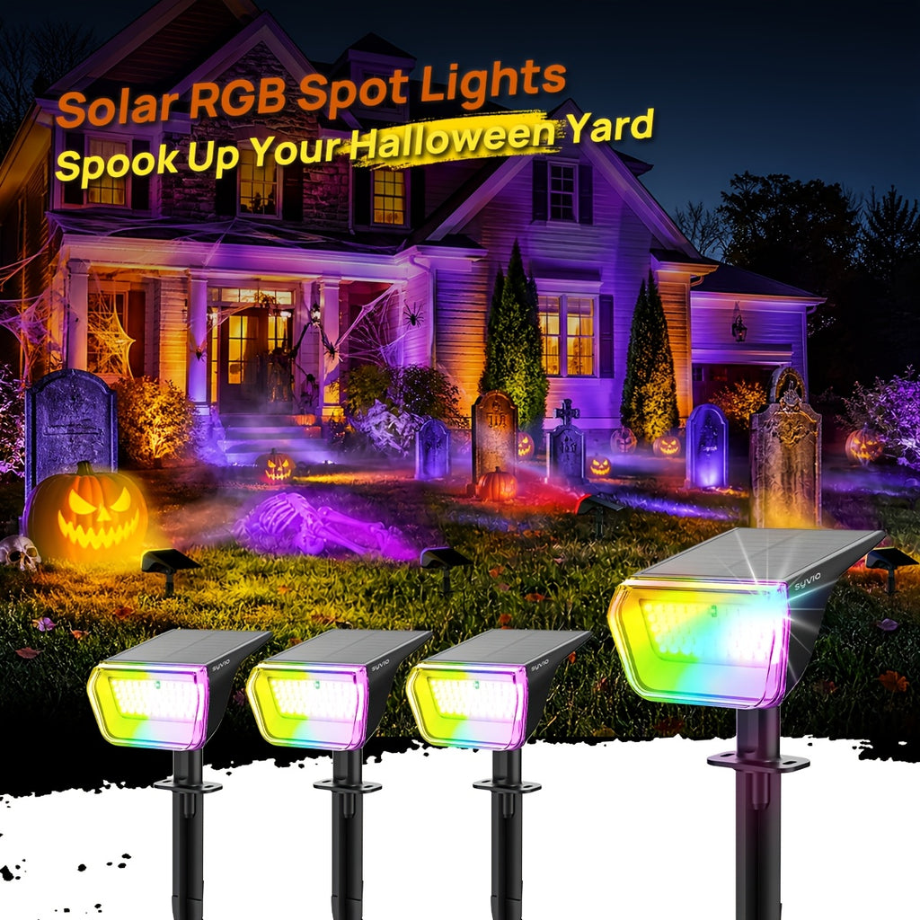SYVIO Color-Changing Solar Landscape Spotlights with Listed 100 LEDs and Ten Modes, Multicolor Two- to Twelve-Piece Package Labels for Garden Accent Lighting