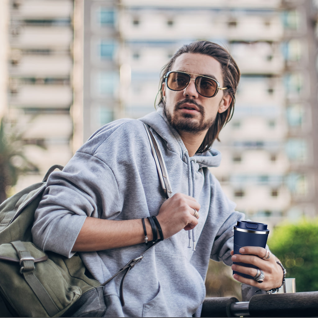 Insulated Travel Coffee Mug with Lid, 380ml or 510ml Reusable Stainless Steel Tumbler in Multiple Colors for Hot and Cold Drinks, Morning Commutes and Camping