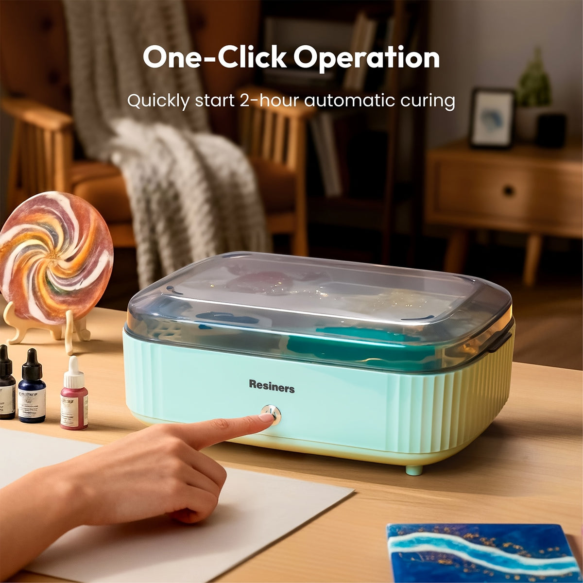 Resin Curing Machine in Mint Green with Tray Reference, Craft Curing Station for Compatible Resin Casting Projects and Adult Home Art Workshop Use