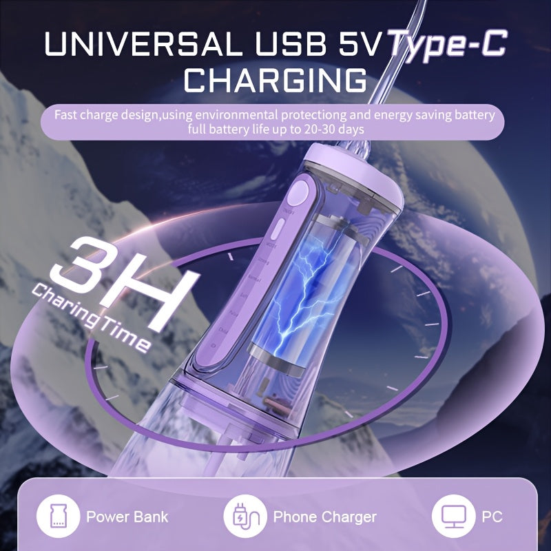 SEJOY Cordless Water Flosser with Five Listed Modes and Eight Nozzles, 11.83oz Oral Irrigator with 1200mAh Battery and IPX7 Wording, Purple or Pink for Home and Travel