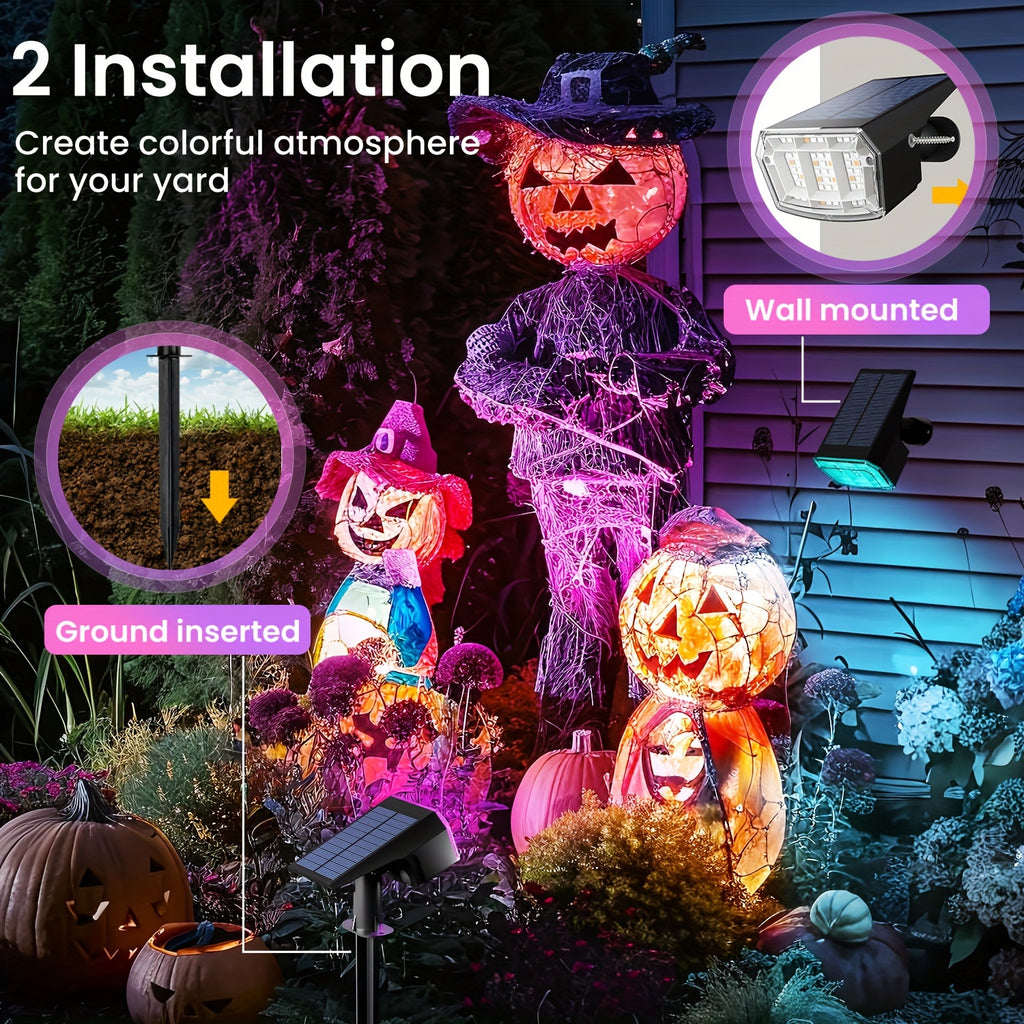 RGB Solar Garden Spotlights with Listed Nine Lighting Modes, Multicolor Outdoor Landscape Accent Lights in Two, Four or Six Pack Options for Holiday Decor
