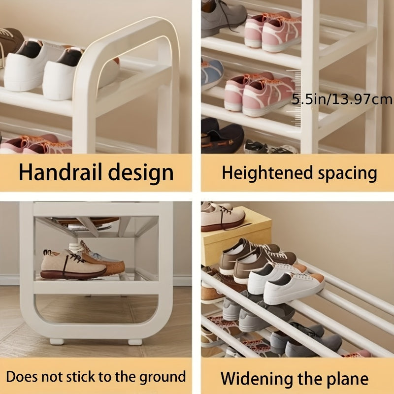 Five-Tier Iron Shoe Rack, Narrow Freestanding Footwear Organizer in White or Black with Listed 18-Pair Capacity for Entryway, Dorm and Living Room Storage