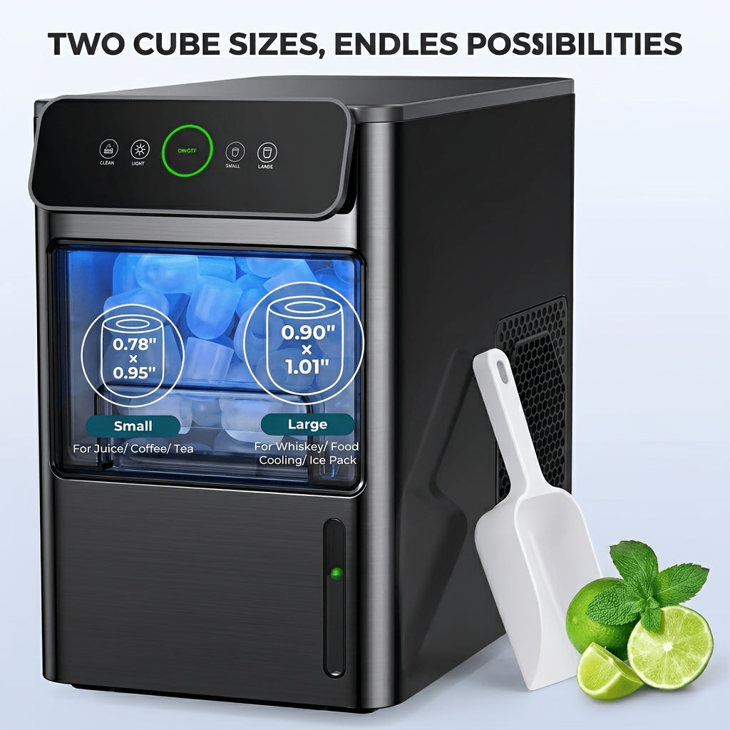 Tabletop Bullet Ice Maker with Water Level Window, Automatic Cleaning, Basket and Scoop, Listed 22lb or 26lb Model Options for Kitchen Drinks and Parties