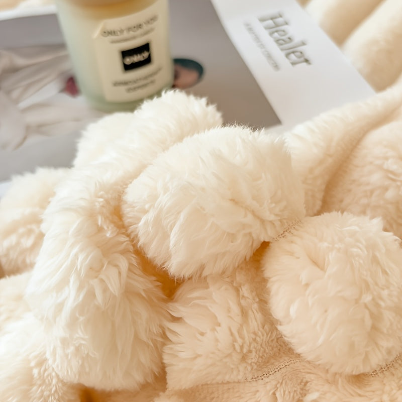 Striped Faux Rabbit Fur Style Blanket with Listed Flannel Feel, Six Size Labels and Seven Color Options for Sofa Lounging, Bedroom Layers and Cozy Gifts