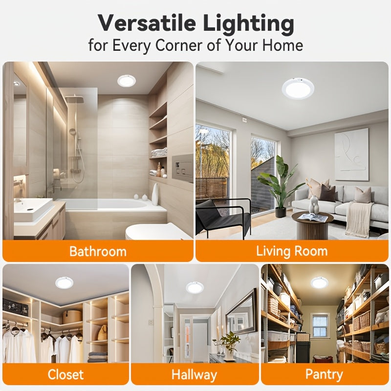 Rechargeable LED Ceiling Lights 2-Pack with Motion Sensor, Remote Control and Magnetic Design, Listed 5500mAh Battery and Three Lighting Modes for Home