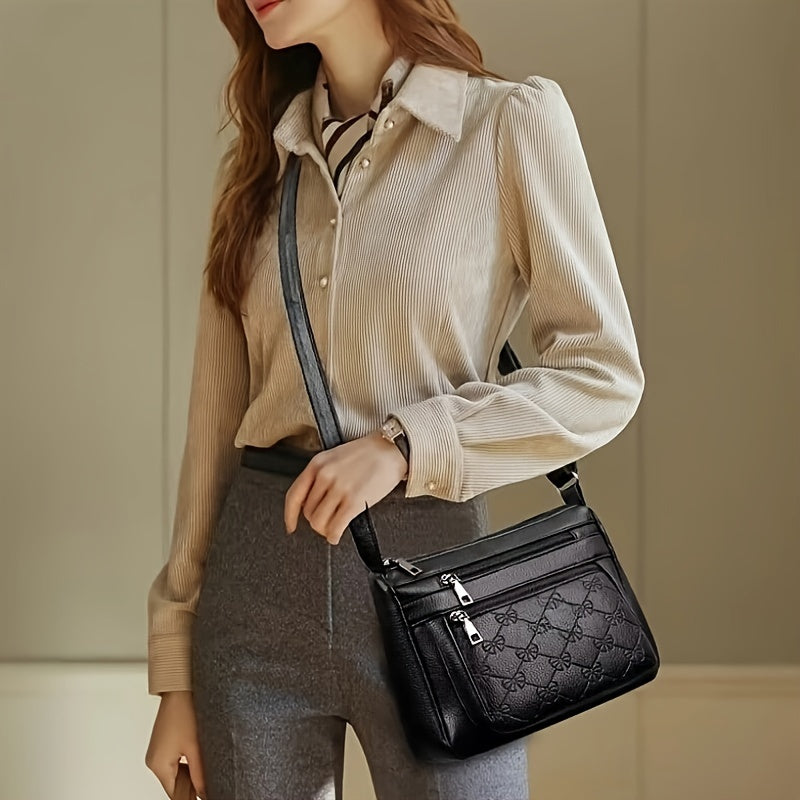Black Zipper Crossbody Bag for Women, Adjustable Shoulder Strap Purse for Compatible Phone, Wallet and Cosmetics on Everyday Errands and Casual Outings