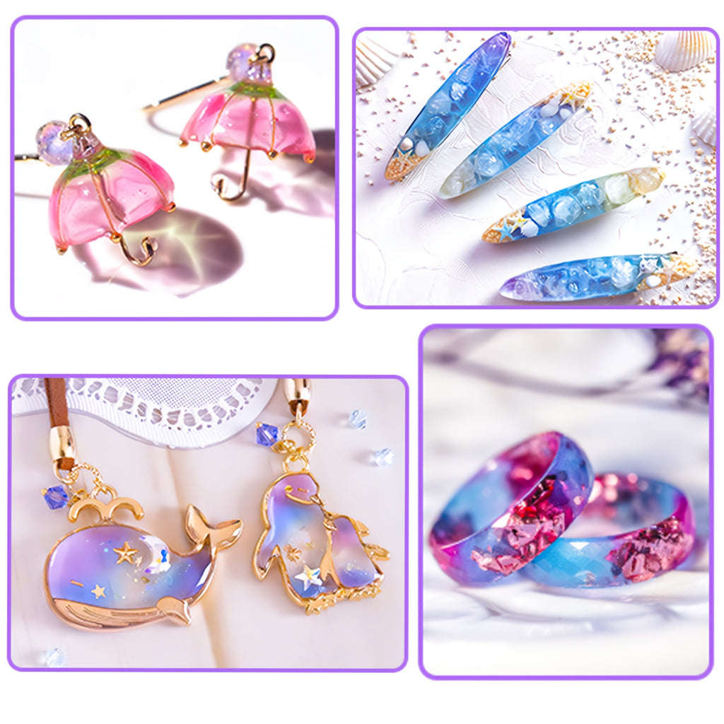 Craft Resin for DIY Jewelry, Earrings, Rings and Keychains, Premixed 12-Color Set with Listed 20g Portions or Separate 400g UV Resin Option for Decorations
