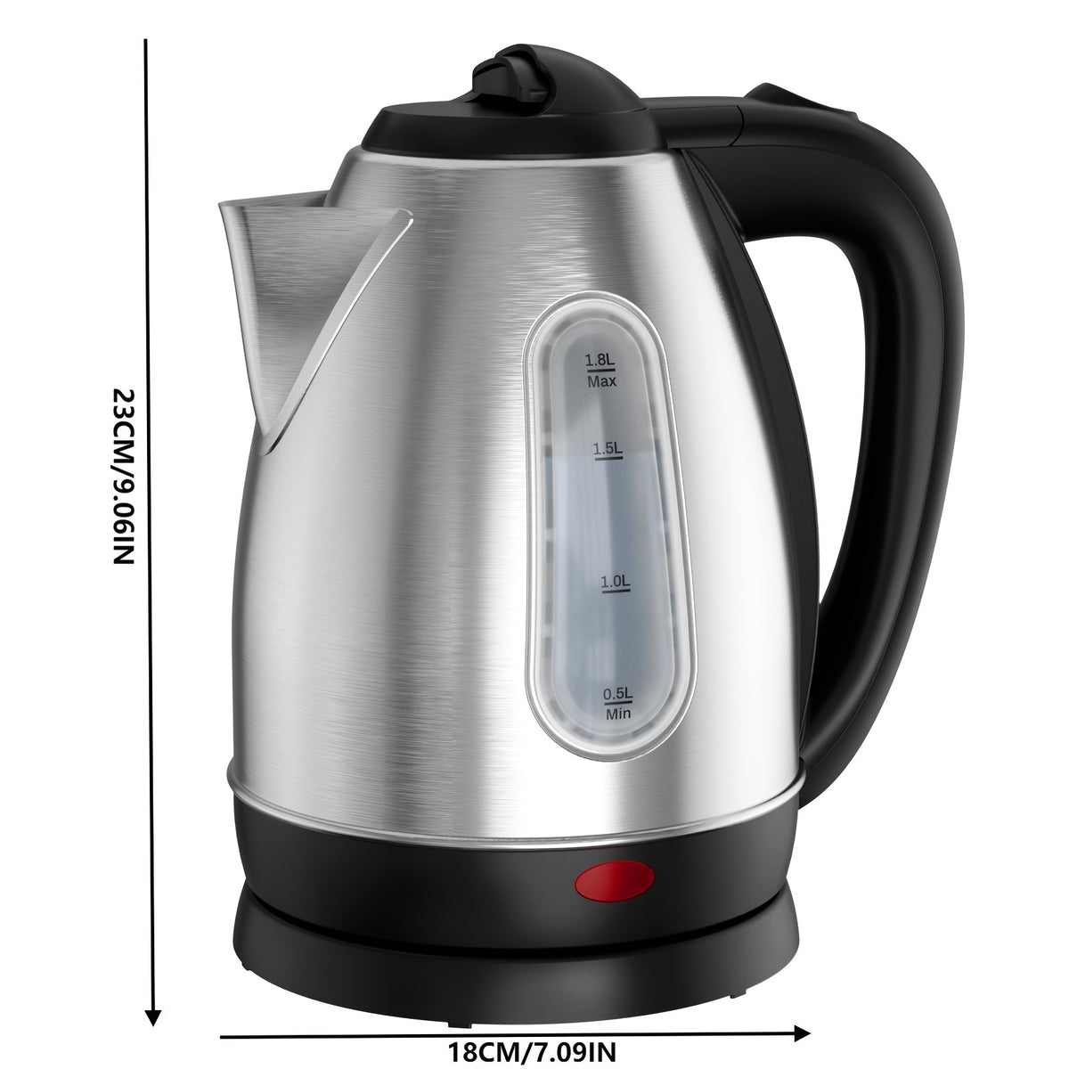 Water-Level Window Electric Kettle with Listed 1200W Power and 1.8L Capacity, Stainless Steel Model with Swivel Base, Auto Shut-Off and Boil-Dry Protection for Tea