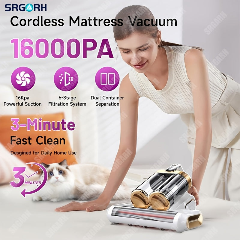 UVC Mattress Vacuum Cleaner with Hot Air, 16KPa Powerful Suction Bed Vacuum with Dual Dust Cup, Handheld Deep Cleaning Mattress Machine for Pillows, Sofa, and Carpet