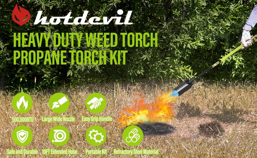 Propane Weed Torch Kit with Tank-Connected Outdoor Burner Model Options, BF-1711, Koman-Q0001 and HD Series for Experienced Adult Yard Maintenance