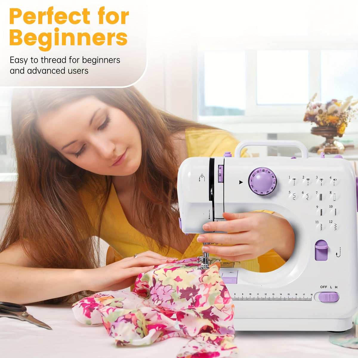 Extension Table Mini Sewing Machine with 12 Stitches and LED Work Light, Portable Electric Design for Beginner Sewing Practice, Crafts and Small Fabric Projects