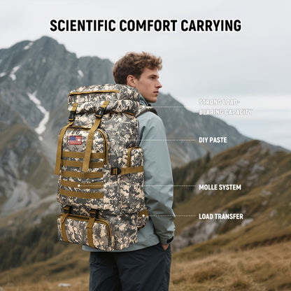 Men's Outdoor Travel Backpack with Double-Shoulder Carry and Removable Flag Patch Reference, Gray, Desert, Khaki or Black-3 Options for Everyday Trip Packing