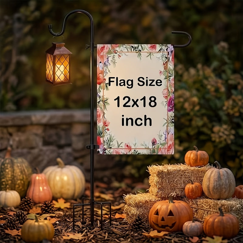 48-Inch Garden Flag Stand with Shepherd Hooks and Four-Claw Base, Holder for Small Flags up to 12 x 18 Inches, Yard Decor Support, Flags and Lanterns Not Included