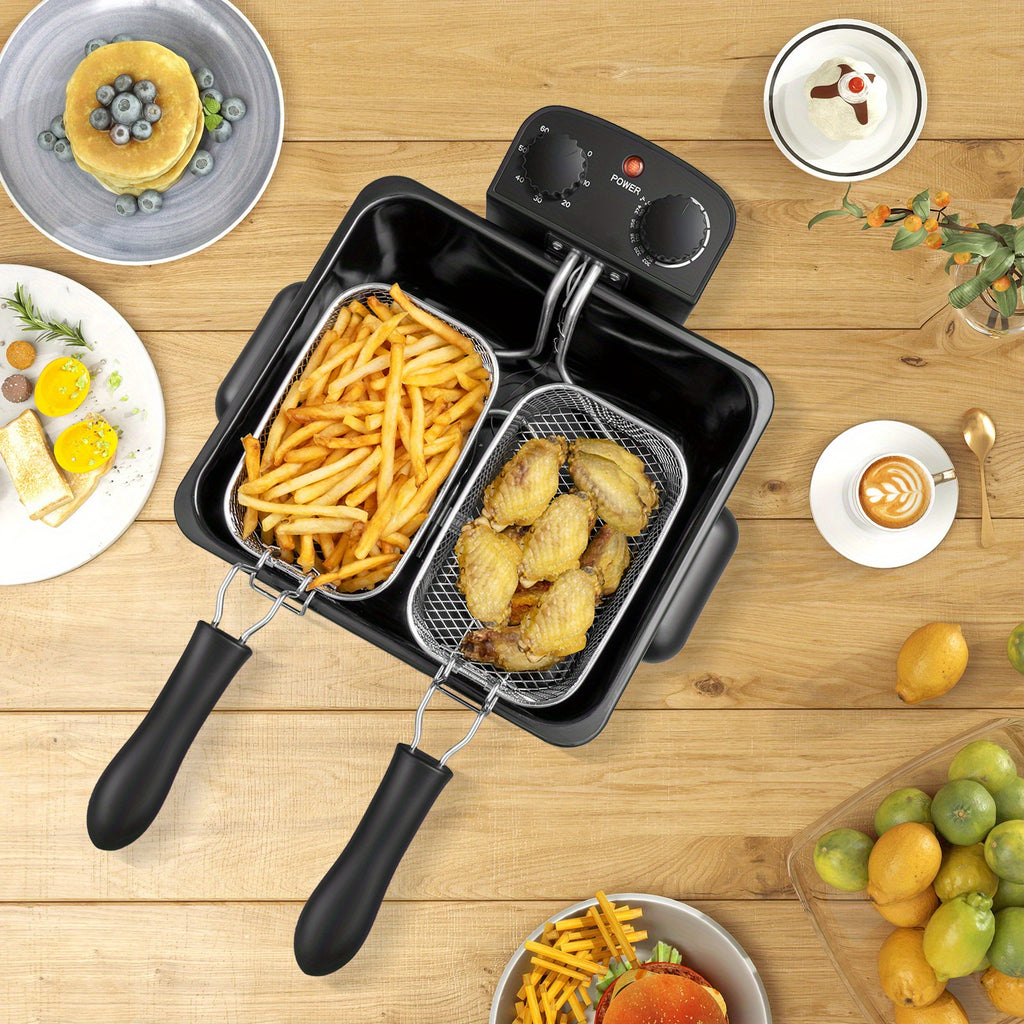 Triple Basket Electric Deep Fryer by Costway, 5.3QT Oil Container with 1700W Heating, Adjustable Temperature, 60-Minute Timer and Viewing Window Lid