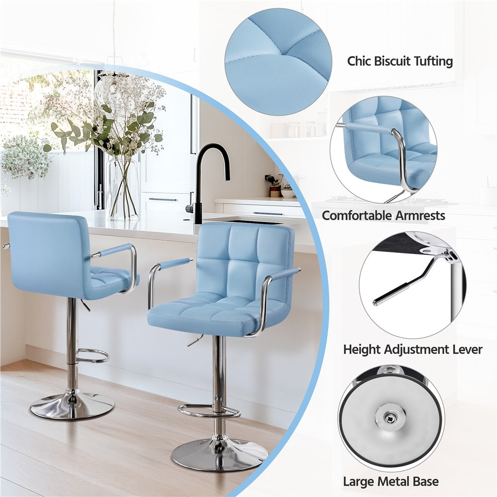 PU Leather Bar Stools Set of 2 by Costoffs, Adjustable Height and 360-Degree Swivel Seats with Backrests, Footrests and Steel Bases for Kitchen Islands
