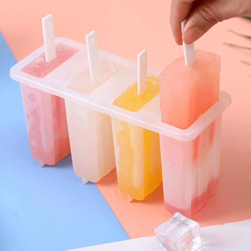 Popsicle Mold Tray with Four Listed Cavities and Lids, Plastic Homemade Ice Pop Maker with 1pc Option for DIY Summer Snacks and Frozen Dessert Preparation