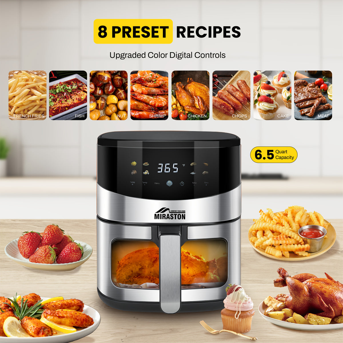 Touch Series Air Fryer with Viewing Window, Color-Icon Touchscreen and Eight Presets, Manual Cooking Adjustments in 6.5QT or 2.8QT Capacity Options