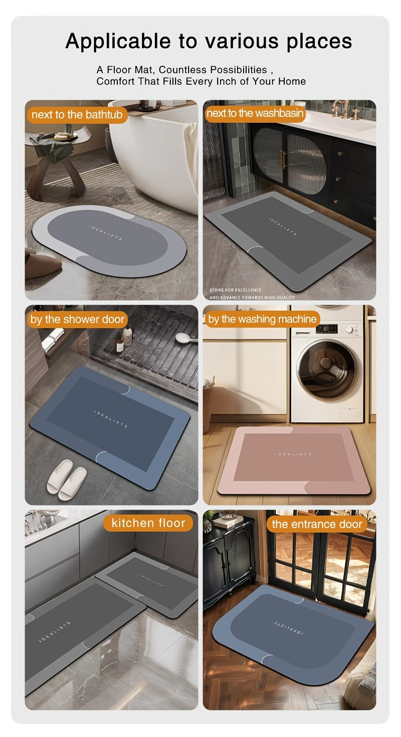 Soft Diatomaceous Earth Bath Mat, Absorbent Quick-Drying Bathroom Floor Mat in Dark Gray, Blue, Light Gray or Pink with Four Size Options for Home Use
