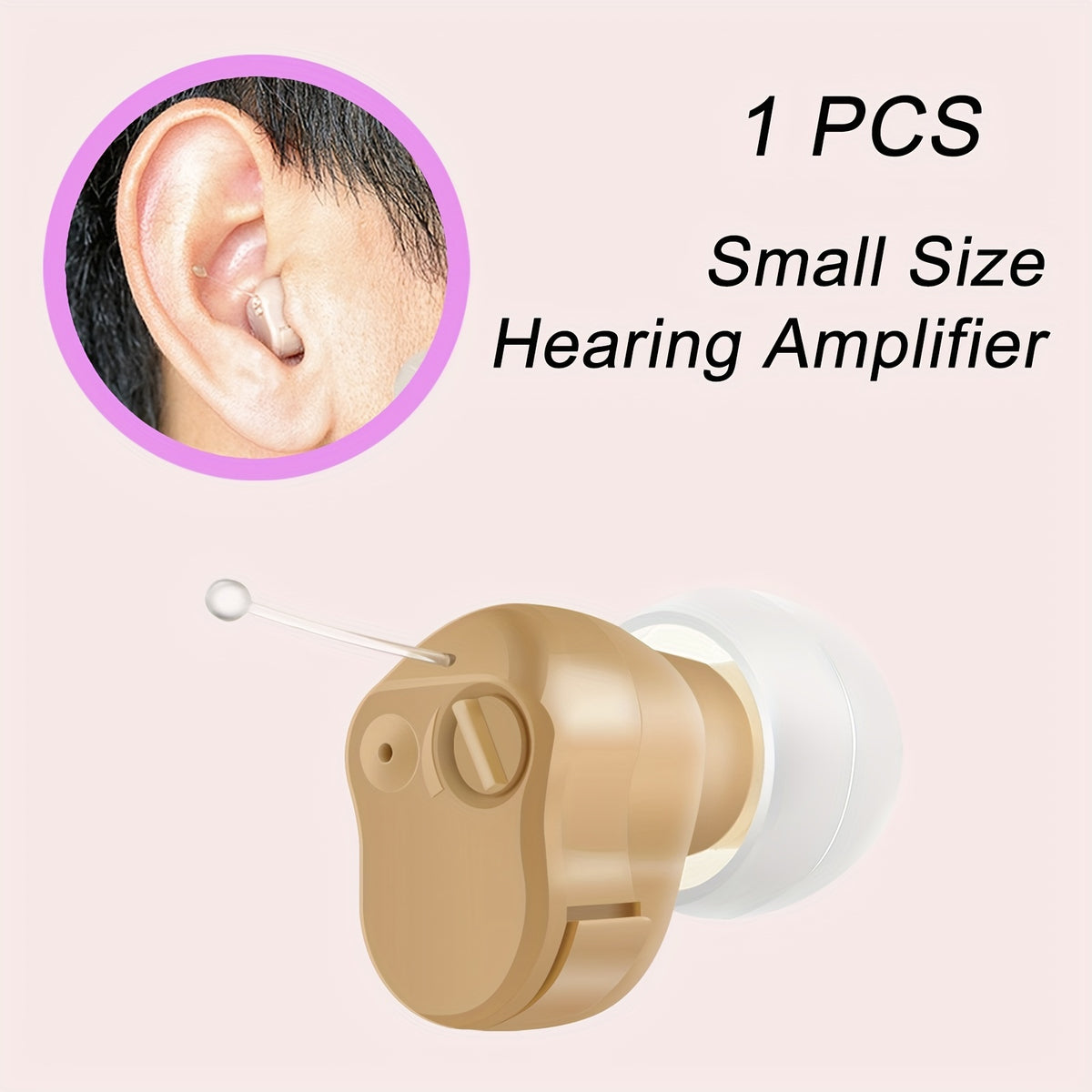 Battery-Powered Hearing Aid A10 with Compact Mini Amplifier Design and Three Listed Ear Tip Sizes, Non-Rechargeable 1pc or 2pcs Options for Adults