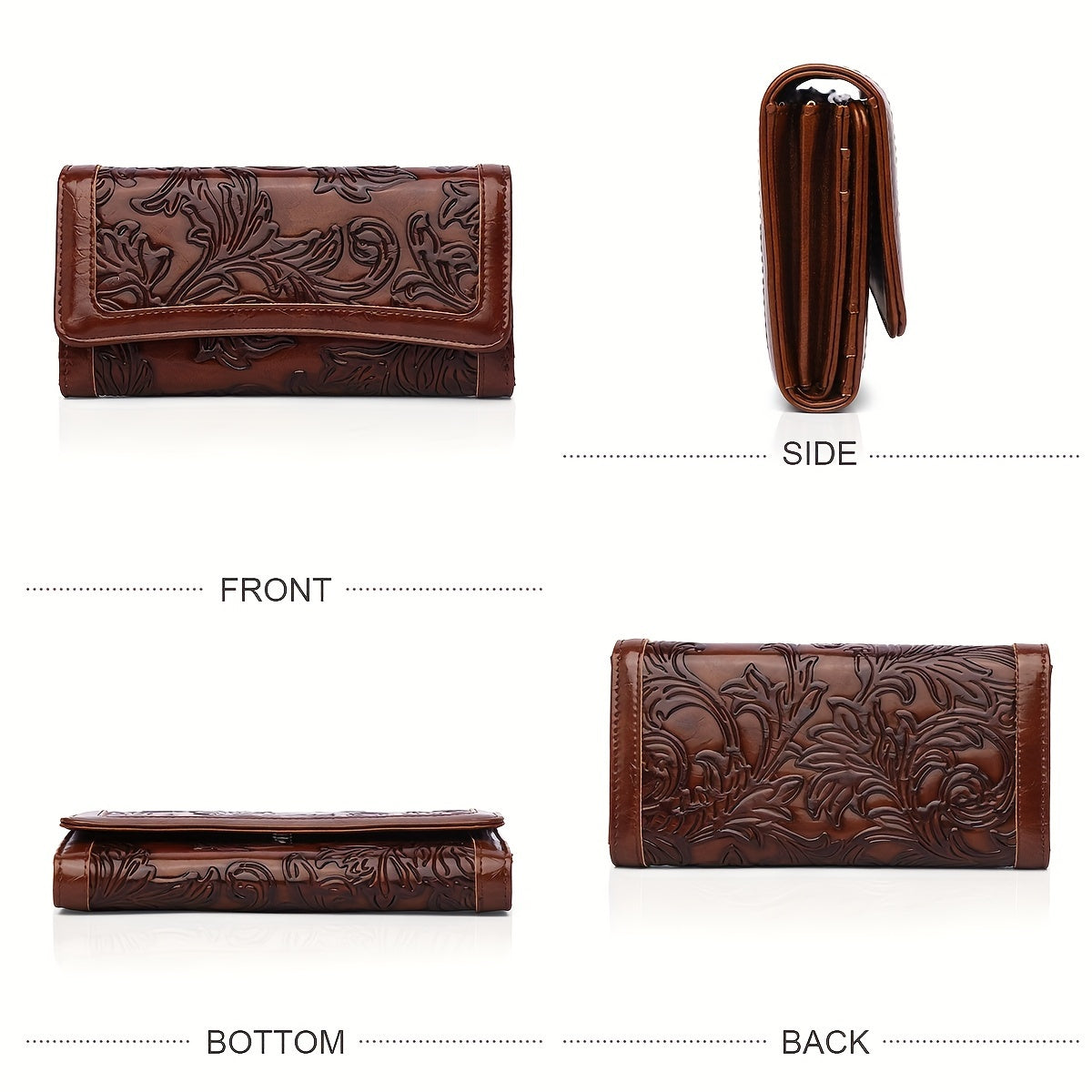 Embossed PU Wallet for Women with Trifold Long Clutch Design, Card Slots and Coin Pocket, Five Color Options for Cash, Receipts and Everyday Essentials