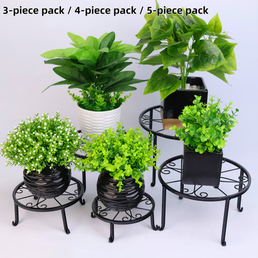 Round Metal Plant Stand Set with 3, 4 or 5-Piece Options, Circular Flower Pot Holders for Indoor Living Rooms, Balconies and Outdoor Courtyard Displays