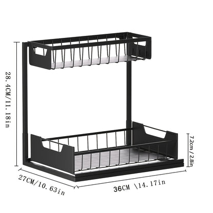 Two-Tier Sliding Under Sink Organizer for Kitchen and Bathroom Cabinets, Metal Pull-Out Storage Rack in Black, White or Gray with Single and Two-Pack Options