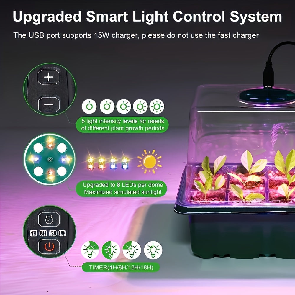 Seed Germination Tray Kit for Indoor Seed Starting with Adjustable LED Grow Light, Digital Timer and Humidity Dome, 5 Packs or Large-2Pack Options